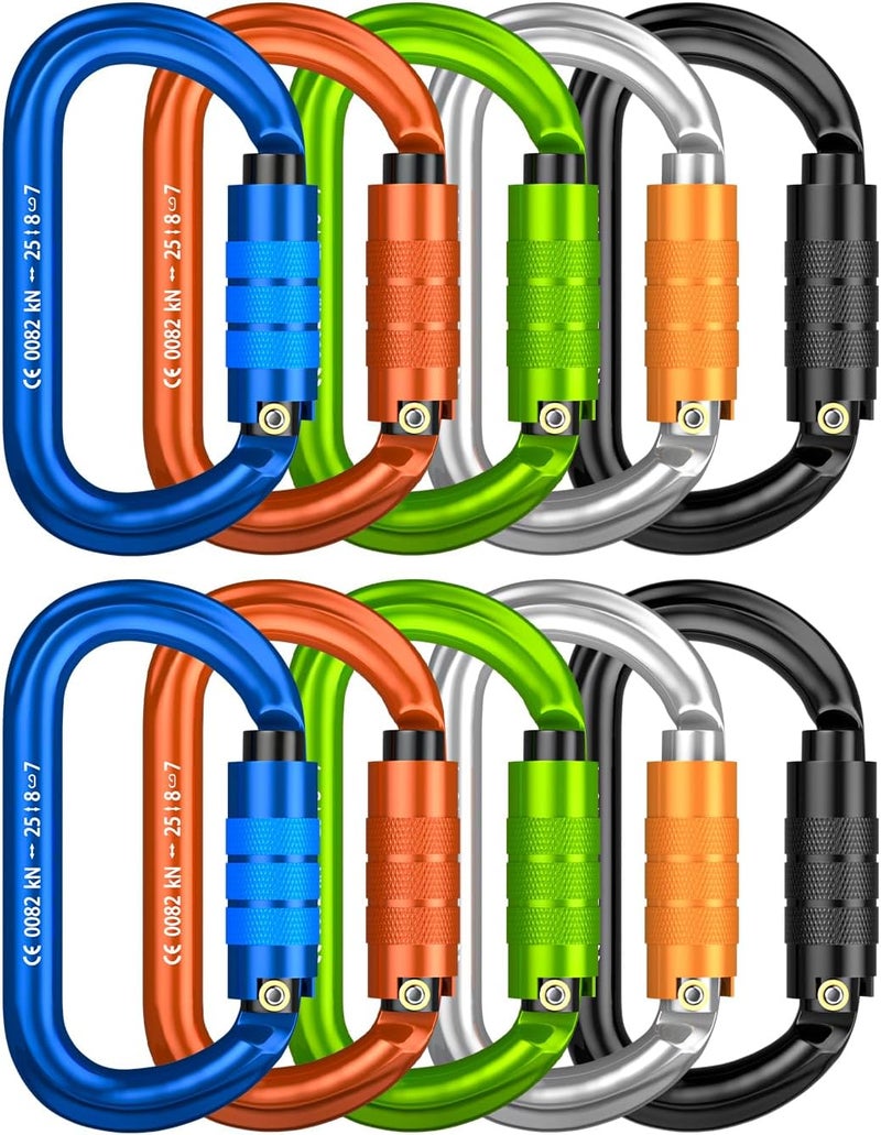 FVW CE Certified Auto Locking Climbing Carabiners, Professional 25KN (5620 lbs) Heavy Duty Caribeaners for Rappelling Swing Rescue & Gym etc, Large D-Shaped Carabiners - Image 1